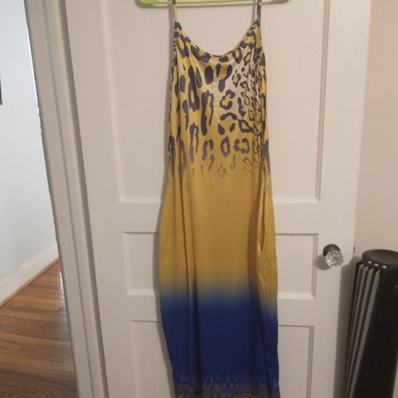Yellow & Navy Ombré Leopard Maxi Dress - Picture 3 of 5